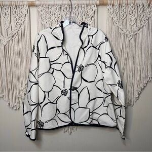 Trimdin Artisan Boho Women’s Jacket Black White Reversible Flower Art Size M